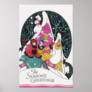 Póster Navidad Vintage, gente elegante de pueblo victoria