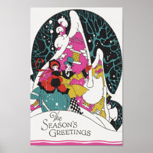 Póster Navidad Vintage, gente elegante de pueblo victoria