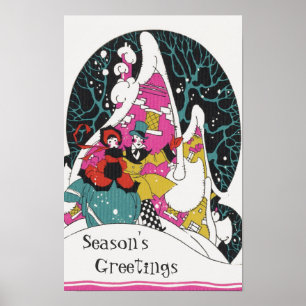 Póster Navidad Vintage, gente elegante de pueblo victoria