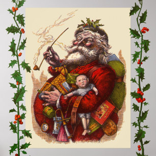 Póster Navidad vintage, Juguetes de Papa de Santa Claus,