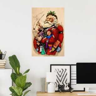 Póster Navidad Vintage, juguetes de pipa de Santa Claus v