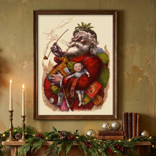 Póster Navidad Vintage, juguetes de pipa de Santa Claus v