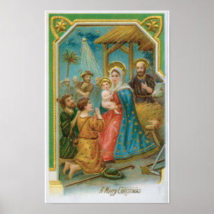 Póster Navidad Vintage Madonna y Niño