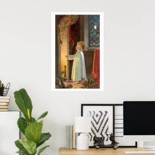 Póster Navidad Vintage, Niño Calentándose junto a la Chim