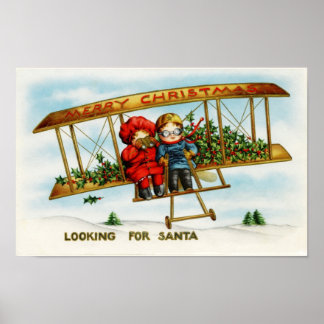 Póster Navidad Vintage Niños Buscando a Santa