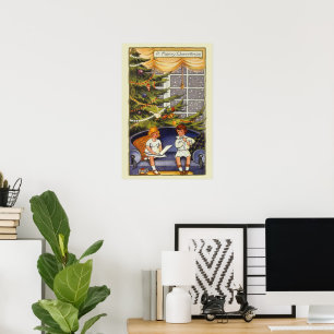 Póster Navidad vintage, niños sentados en un sofá