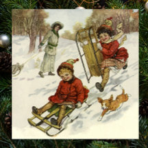 Navidad vintage, niños victorianos esparciendo per