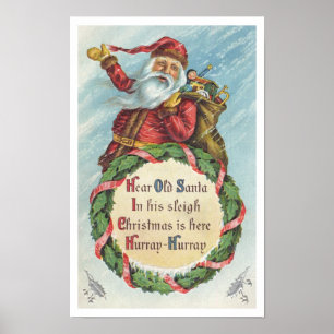Póster Navidad vintage, Papá Noel victoriano en la corona