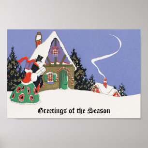 Póster Navidad Vintage, Pareja Victoriana que va a una Fi
