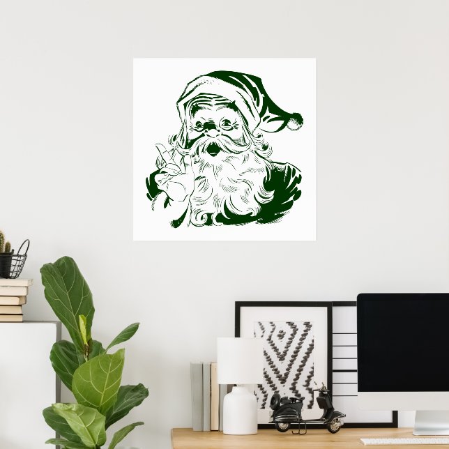 Póster Navidad Vintage, Retro Alegre Santa Claus, Verde (Oficina en casa)