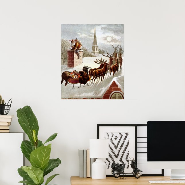 Póster Navidad vintage, San Nicolás en la azotea (Oficina en casa)