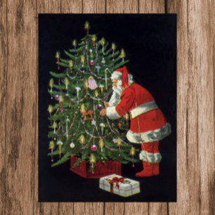 Póster Navidad vintage, Santa Claus con regalos