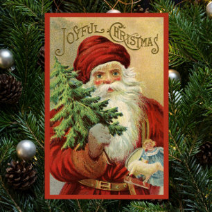 Póster Navidad Vintage, Santa Claus Victoriano con Árbol