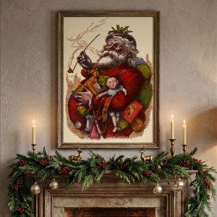 Póster Navidad Vintage, Santa Claus Victoriano Con Juguet