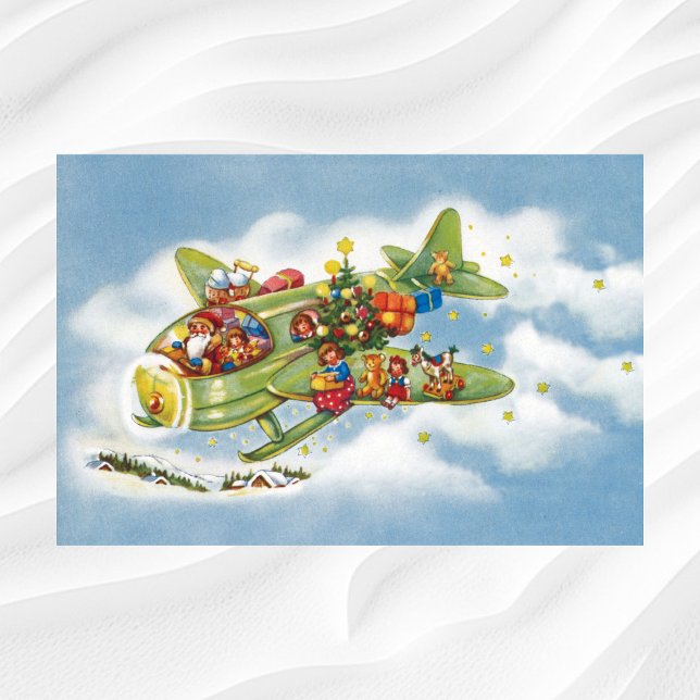 Póster Navidad vintage, Santa Claus volando un avión (Subido por el creador)