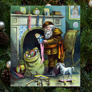 Póster Navidad vintage, valores de Santa Claus con juguet