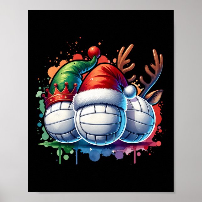 Póster Navidad Voleibol Jugador de Voleibol de Navidad (Frente)