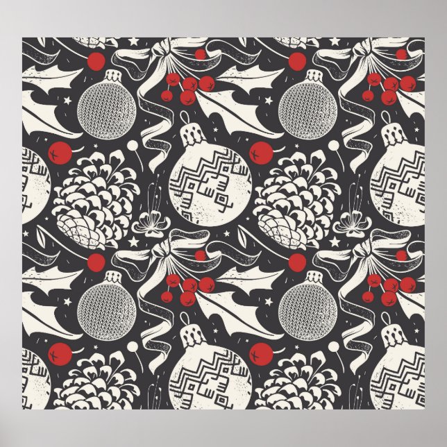 Póster Navidades A Mano: Mistletoe Pine Seamless. (Frente)