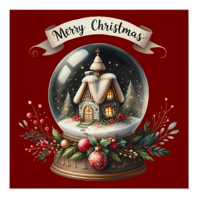 Póster Navidades acogedores Escena de la cabaña de glóbul (Anverso)