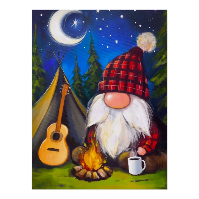Póster Navidades acogedores Gnome Camper Guitarist (Anverso)
