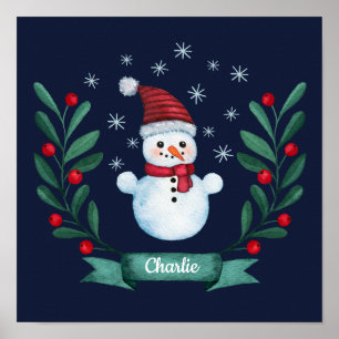 Póster Navidades acuarela Personalizado de nieve Marina A