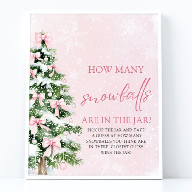 Póster Navidades adivinan cuántas bolas de nieve hay en B (Christmas Guess How Many Snowballs Baby Shower Sign)