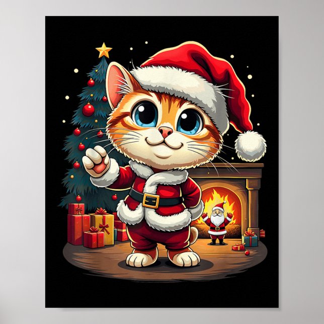 Póster Navidades adorables Cat Santa Claus Lovely Xmas Ki (Frente)