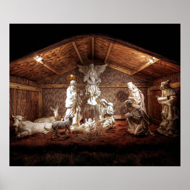 Póster Navidades Adoran Escena De Jesús Natividad Manger (Frente)