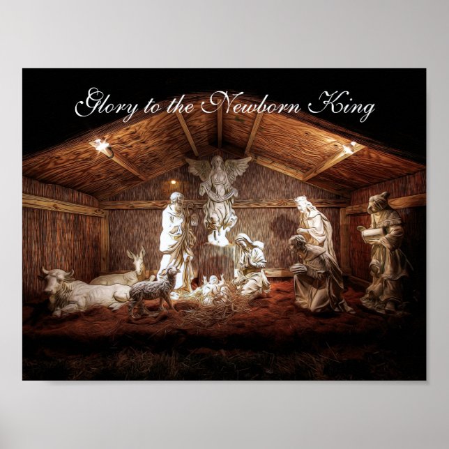 Póster Navidades Adoran Escena De Jesús Natividad Manger (Frente)