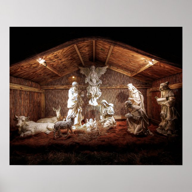 Póster Navidades Adoran Escena De Jesús Natividad Manger (Frente)