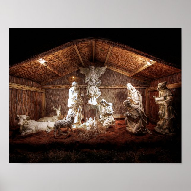 Póster Navidades Adoran Escena De Jesús Natividad Manger (Frente)