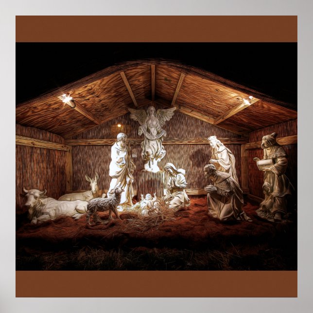 Póster Navidades Adoran Escena De Jesús Natividad Manger (Frente)