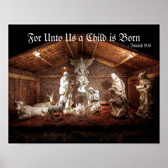 Póster Navidades Adoran Escena De Jesús Natividad Manger (Frente)
