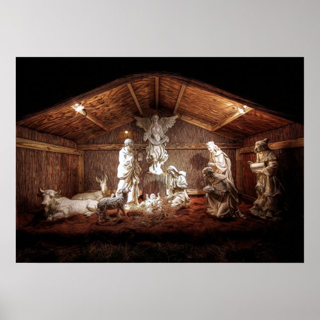 Póster Navidades Adoran Escena De Jesús Natividad Manger (Frente)