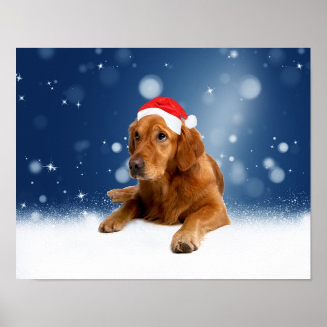 Póster Navidades adoran la nieve del perro de Santa Hat (Frente)