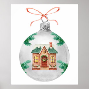 Póster navidades adornados de Navidad con acuarela