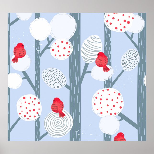 Póster Navidades alfileres, árboles, bosque vintage. (Frente)