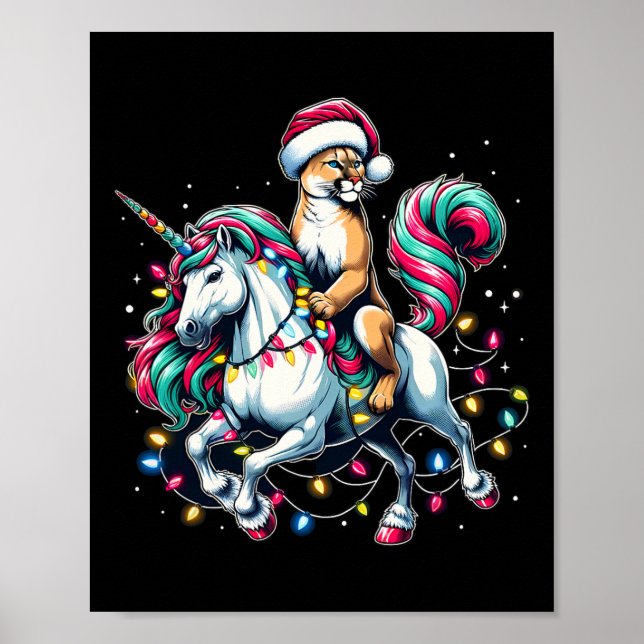 Póster Navidades alumbran a Cougar Riding Unicorn (Frente)