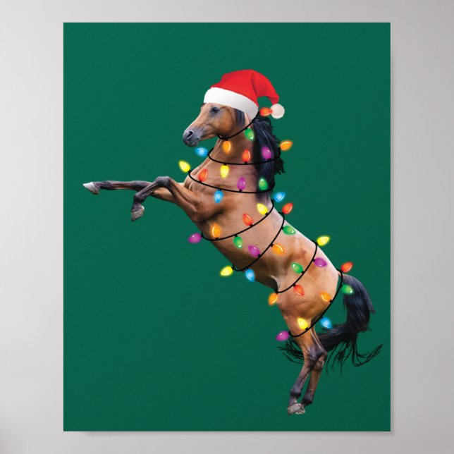 Póster Navidades alumbran caballo Santa Funny Árbol de Na (Frente)