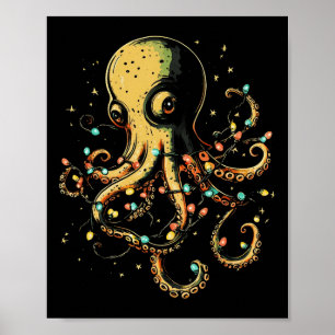 Póster Navidades alumbran oceáno marino Octopus marino