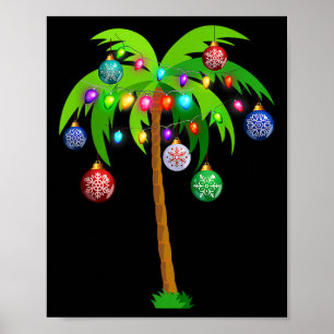Póster Navidades alumbran palmeras divertidas Hawaii Beac