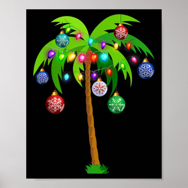 Póster Navidades alumbran palmeras divertidas Hawaii Beac (Frente)