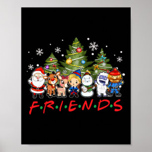 Póster Navidades amigos Santa Rudolph Familia Snowman Xma