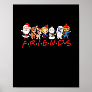 Póster Navidades amigos Santa Rudolph Familia Snowman Xma