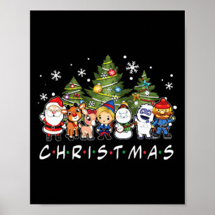 Póster Navidades amigos Santa Rudolph Familia Snowman Xma