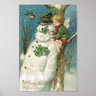 Póster Navidades Angel y Snowman