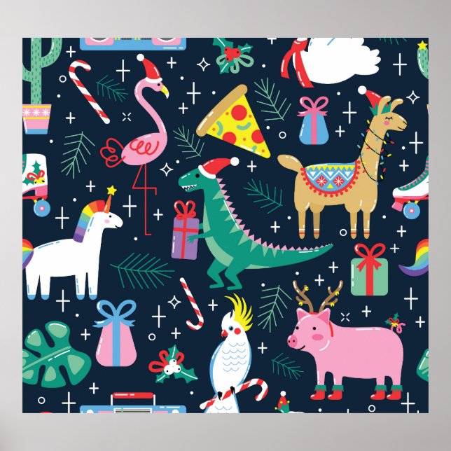 Póster Navidades Animales, Diseño Cutáneo Y Sin Marea. (Frente)