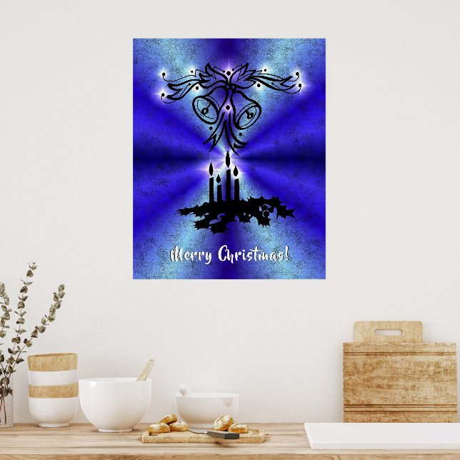 Póster Navidades Artdeco sobre el arcoiris verde azul (Cocina)