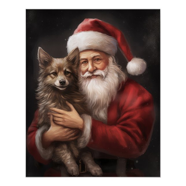 Póster Navidades australianos de Kelpie con Santa Claus (Anverso)