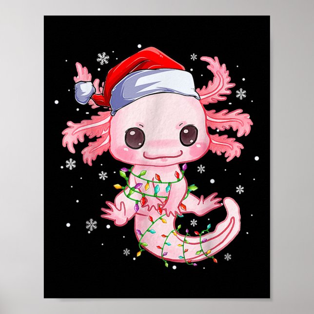 Póster Navidades Axolotl Santa Hat ilumina la Cuta A japo (Frente)
